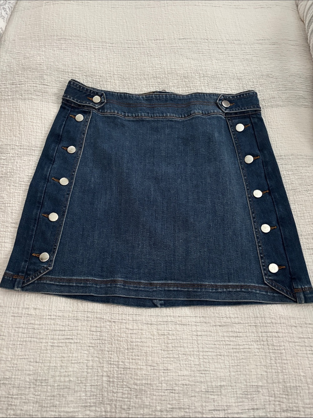 INC Classic Dark Blue Stretch Denim Button-Accent Skirt